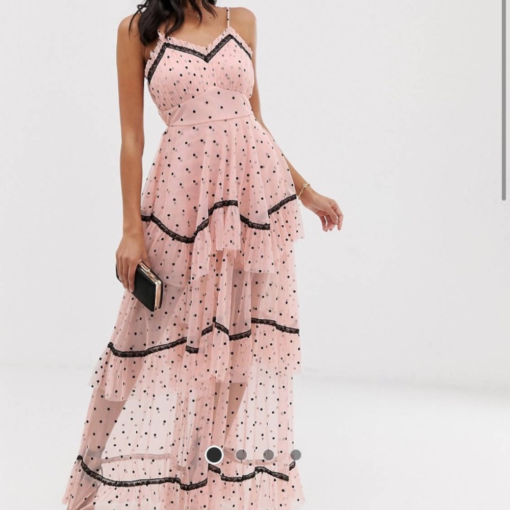 Lace & Beads tiered maxi dress with spot mesh